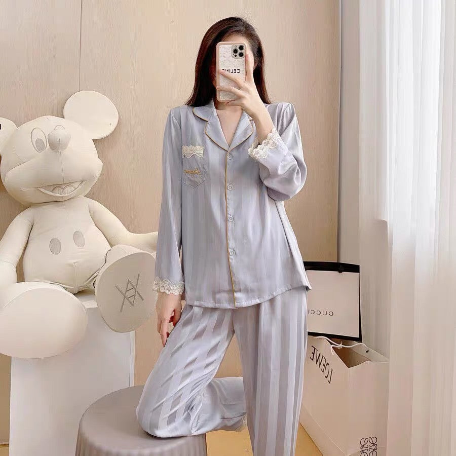 Teddy Bear Silk Pyjamas Long Sleeve Set, Women's Fashion, New