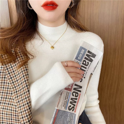 Women's knitted sweater spring and autumn half-high collar bottoming sweater Chanel style inner wear autumn and winter woolen sweater 2024 new tops