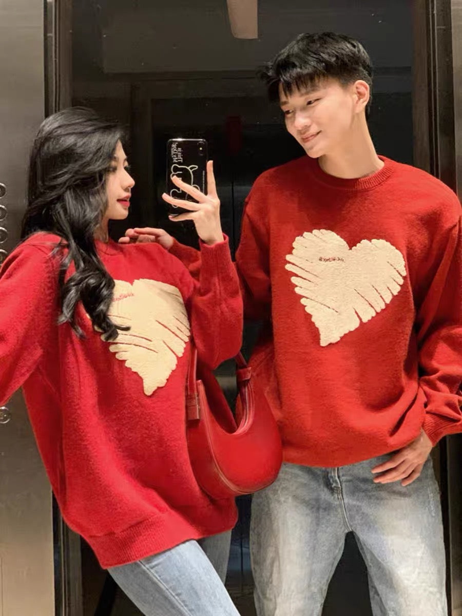 Couple wear autumn and winter ins loose lazy style sweater Korean style casual love design Japanese design niche