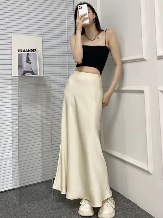 High-grade acetate satin fishtail skirt skirt for women