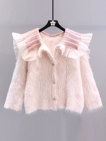 Small fragrant style doll collar mink velvet sweater jacket for women autumn and winter 2023 new high-end soft waxy knitted cardigan