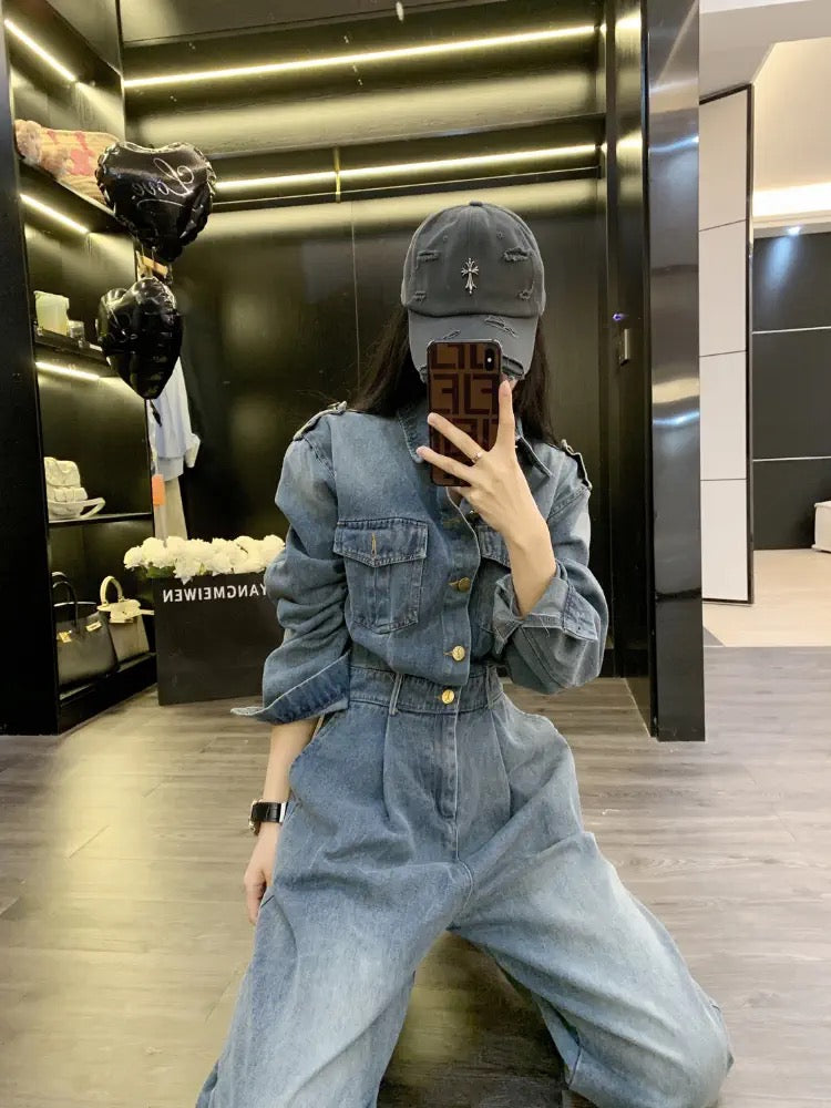 Workwear denim jumpsuit women's spring and autumn new style high-end w –  Lee Nhi Boutique
