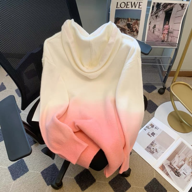 Gradient color long-sleeved sweater for women in autumn and winter new style lazy style versatile loose sweater fashionable hooded age-reducing top