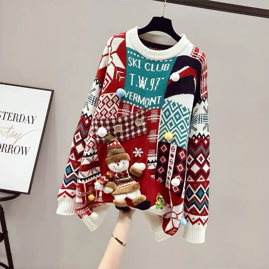 Sweater women's autumn and winter thick long 2023 new Christmas zodiac year of the rabbit red top hot style fashionable