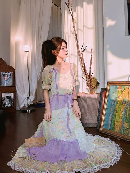 Gula Liangpin's original "Mirror in the Fragrance" vacation new national style fairy skirt design looks thinner oil painting dress