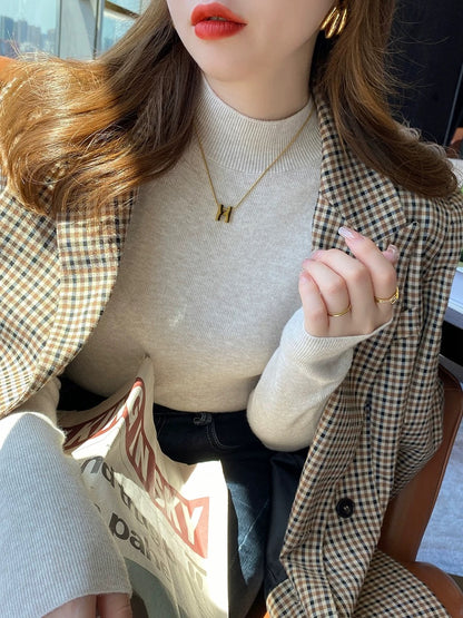 Women's knitted sweater spring and autumn half-high collar bottoming sweater Chanel style inner wear autumn and winter woolen sweater 2024 new tops