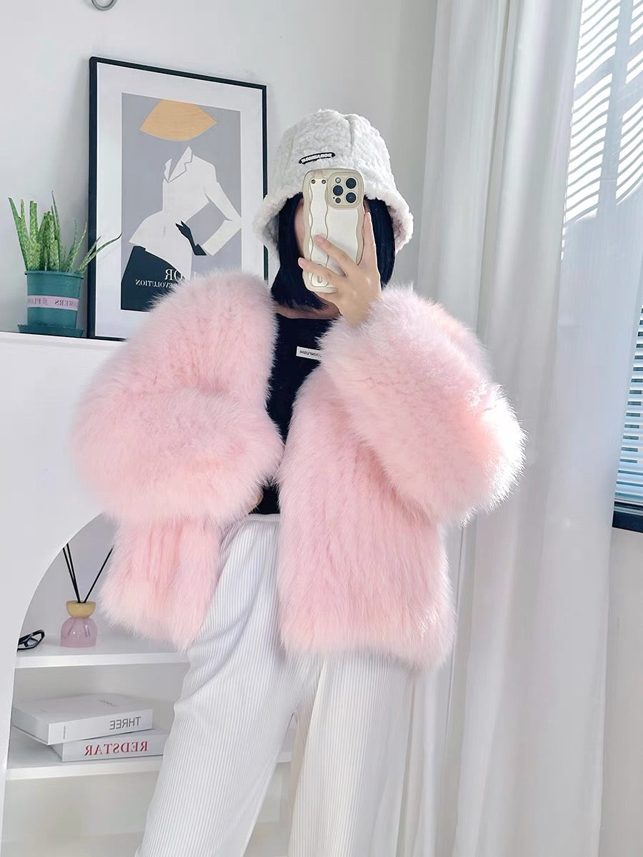 WOMEN - 3/4 HOT PINK FOX FUR WITH HOOD