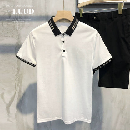 LUUD summer new color matching lapel men's Polo shirt Korean version trendy all-match short-sleeved slim casual T-shirt men