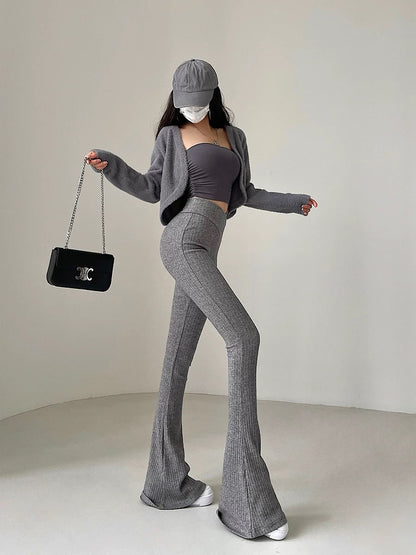 European and American high-waist V-shaped trousers tight-fitting slightly flared legs long knitted casual trousers mopping trousers