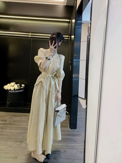 Leathercat dress women's summer 2023 new high-end sense waist slimming French high-end temperament long skirt