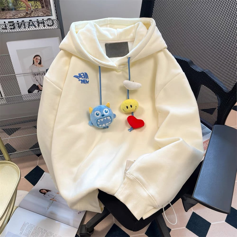 Cute art student cute three-dimensional cartoon doll sweater men and women spring and autumn age-reducing stylish small hooded jacket