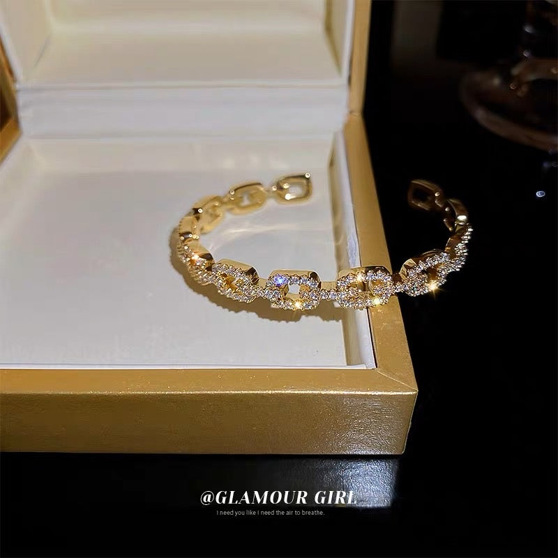 Real gold electroplated zircon chain open bracelet Dongdaemun's new super flash temperament high-end bracelet fashion bracelet