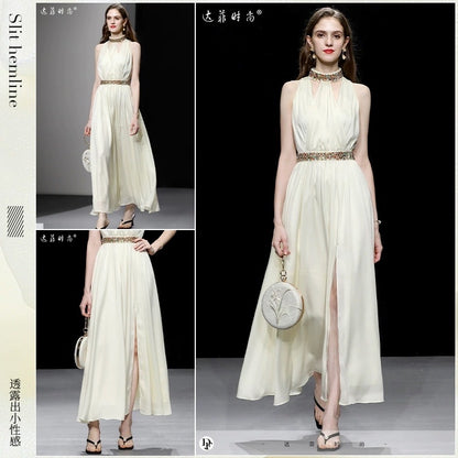 Summer women's clothing 2023 new temperament apricot strapless waist slimming chiffon dress fairy skirt long skirt skirt