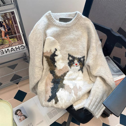 Milk fufu lazy gentle style cute cat soft waxy sweater men and women autumn and winter high-end small knitted tops