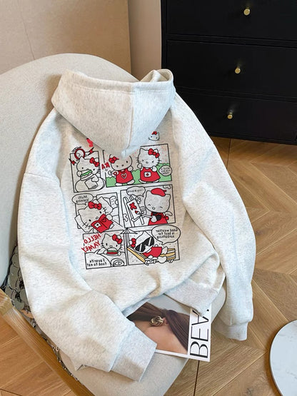 Age-reducing and fashionable cute helloKitty cat sweatshirt for men and women in spring and autumn thin style high-end and beautiful hooded top