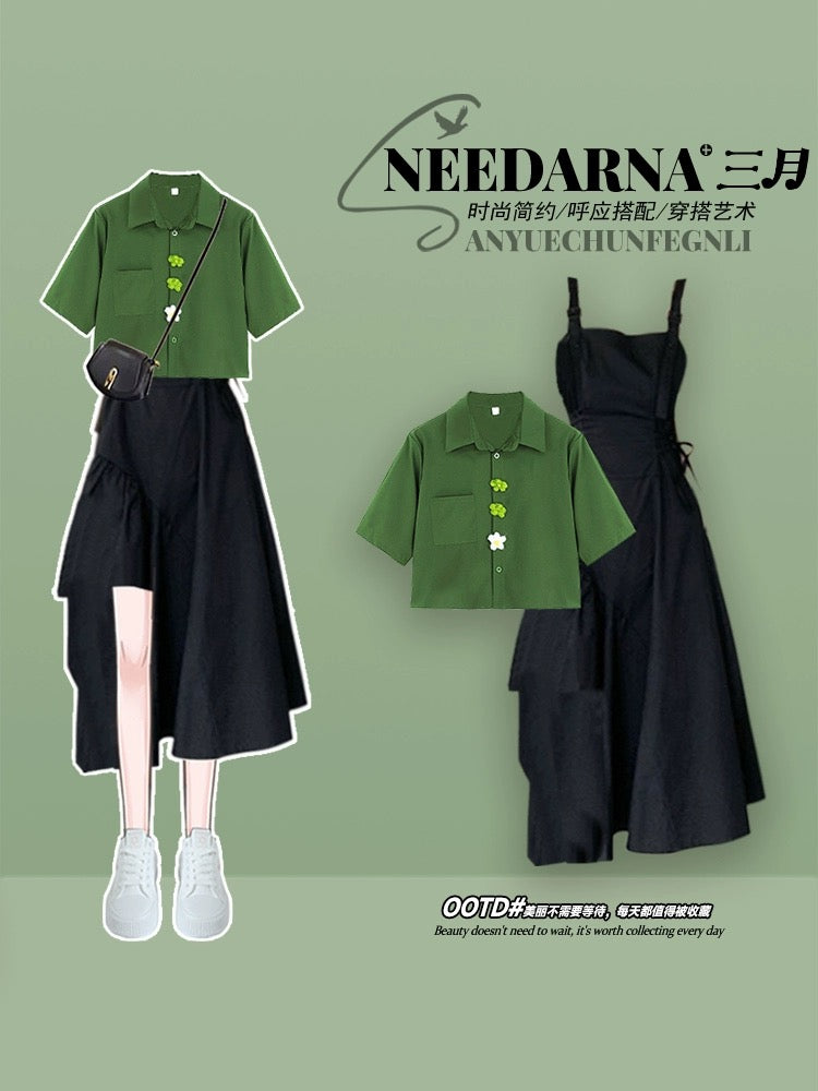 Chic and beautiful shirt suit skirt for women 2024 new summer dopamine wear tea break French suspender dress