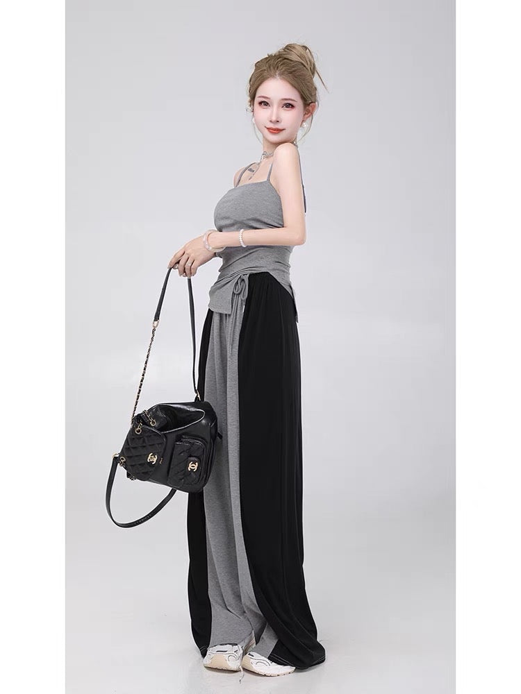 Small P clothes station hot girl casual wind suit pants female pure desire suspenders drape loose wide leg straight trousers two-piece set