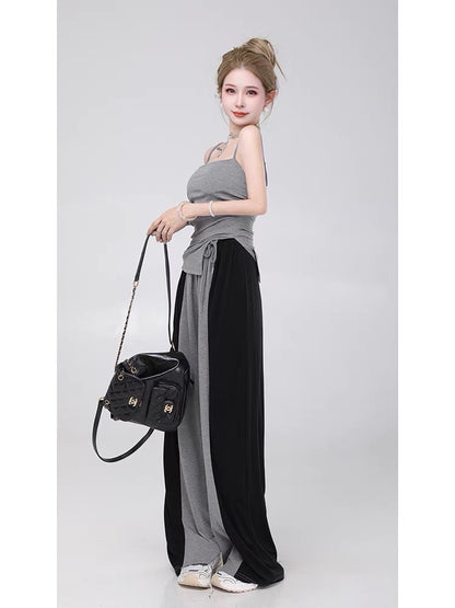 Small P clothes station hot girl casual wind suit pants female pure desire suspenders drape loose wide leg straight trousers two-piece set