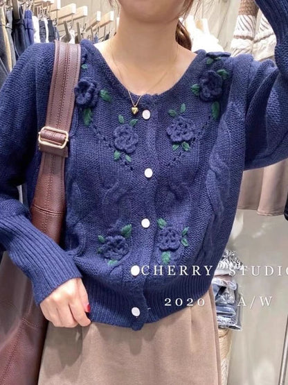 South Korea's Dongdaemun New French Retro Handmade Crochet Heavy Industry Three-dimensional Flower Cardigan