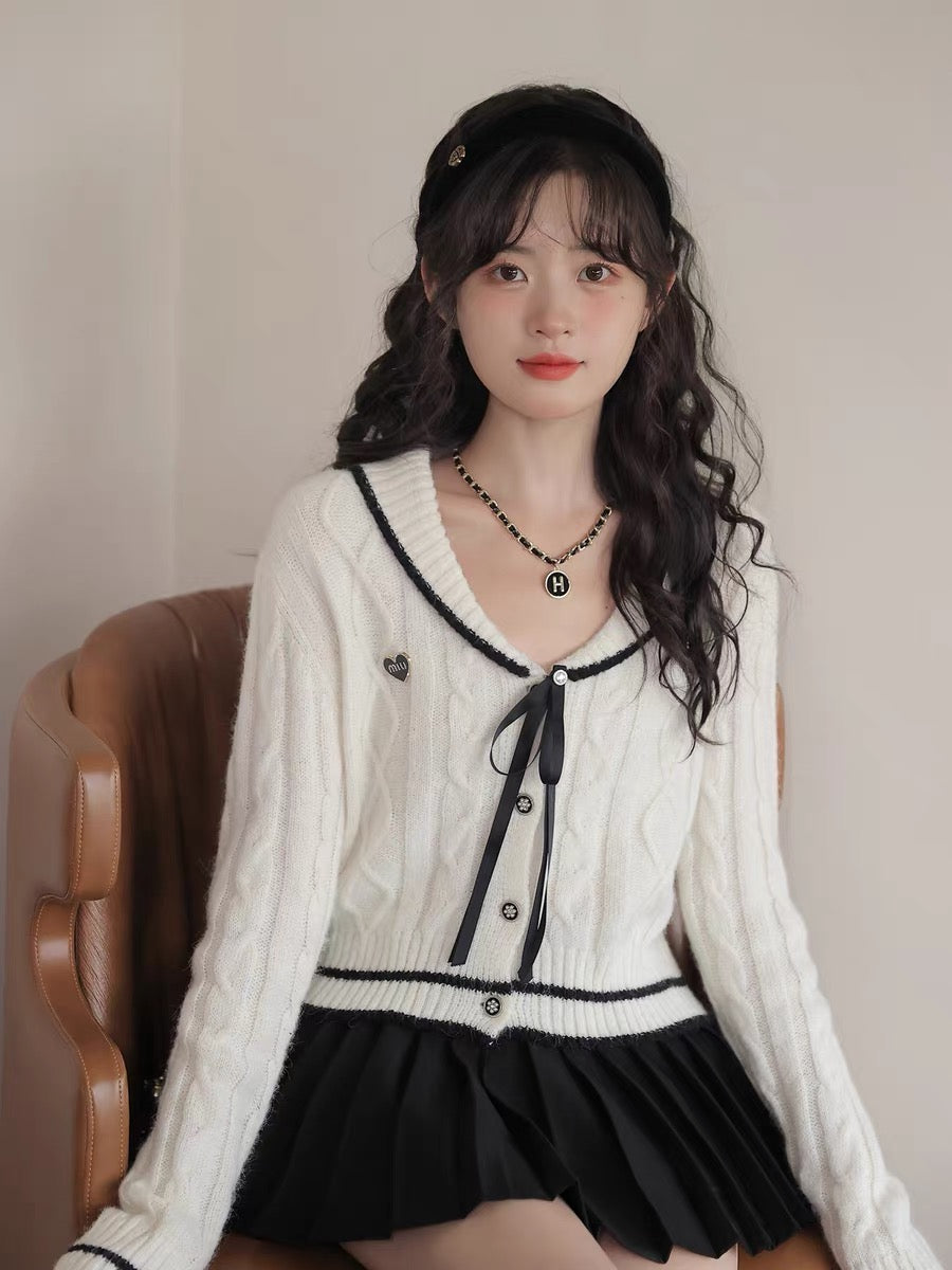 Lingjiu Sweater Cardigan Women's Autumn 2023 New Sweet Japanese Sailor Collar This Year's Popular Knitted Sweater Top