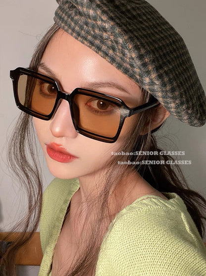 2023 Spring and Summer New Brown Sunglasses Female Ins Retro Korean Fashion Simple Big Frame Suyan Street Shooting Sunglasses