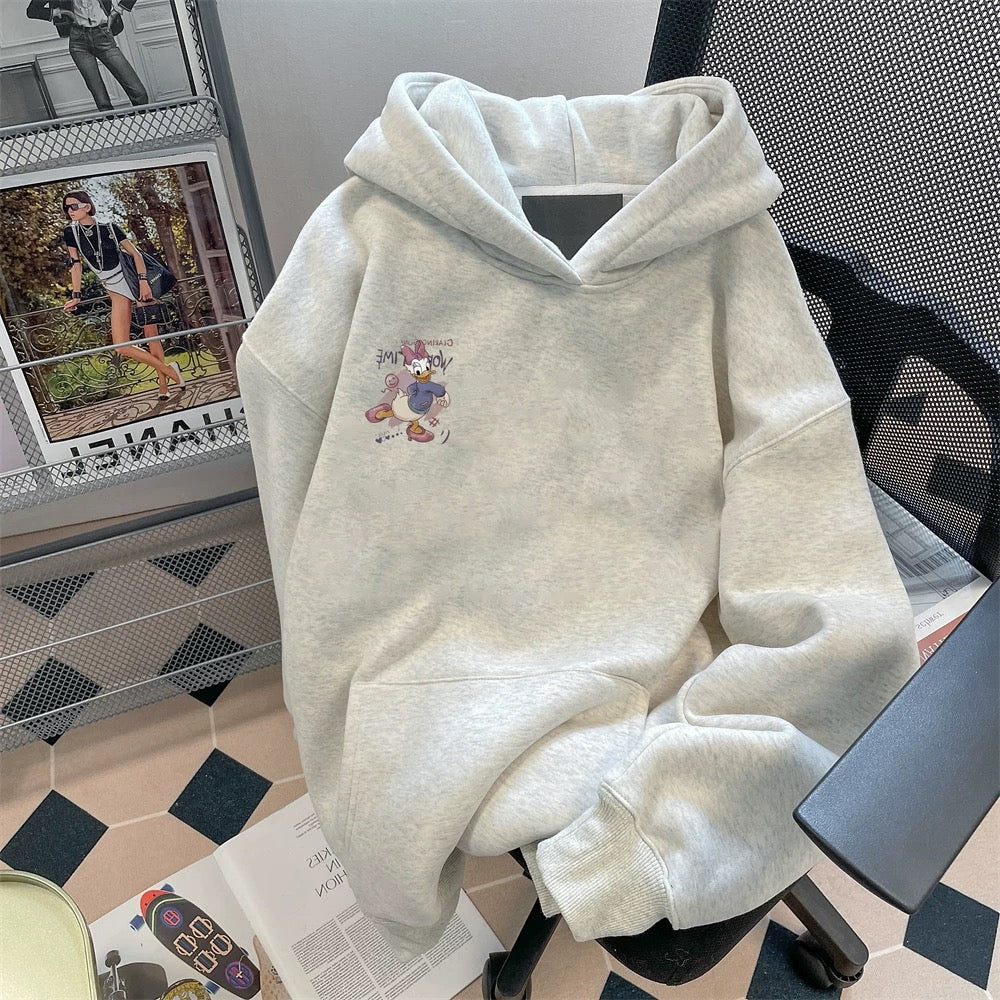 High-end and beautiful, age-reducing and fashionable cartoon hooded sweatshirt for men and women autumn and winter vintage couple plus velvet top