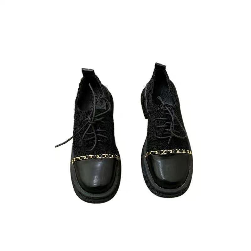 French-style small fragrant style loafers thick-soled thick-heeled lace-up small leather shoes 2022 autumn and winter new women's shoes British single shoes