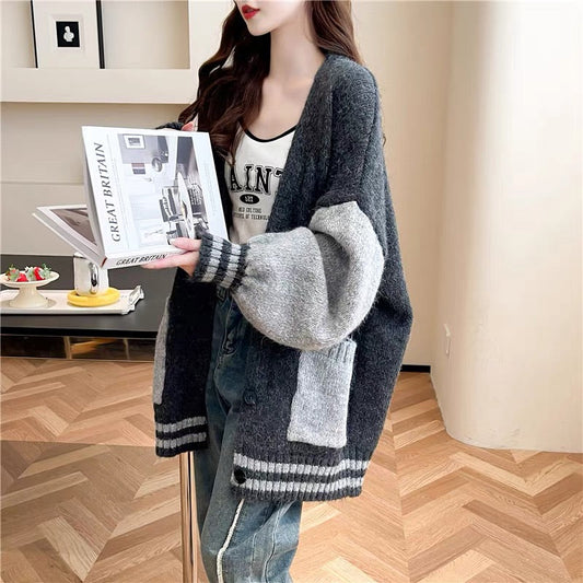 Loose and lazy style knitted sweater cardigan for women 2023 new autumn fashionable and versatile Korean style knitted jacket (S0613)