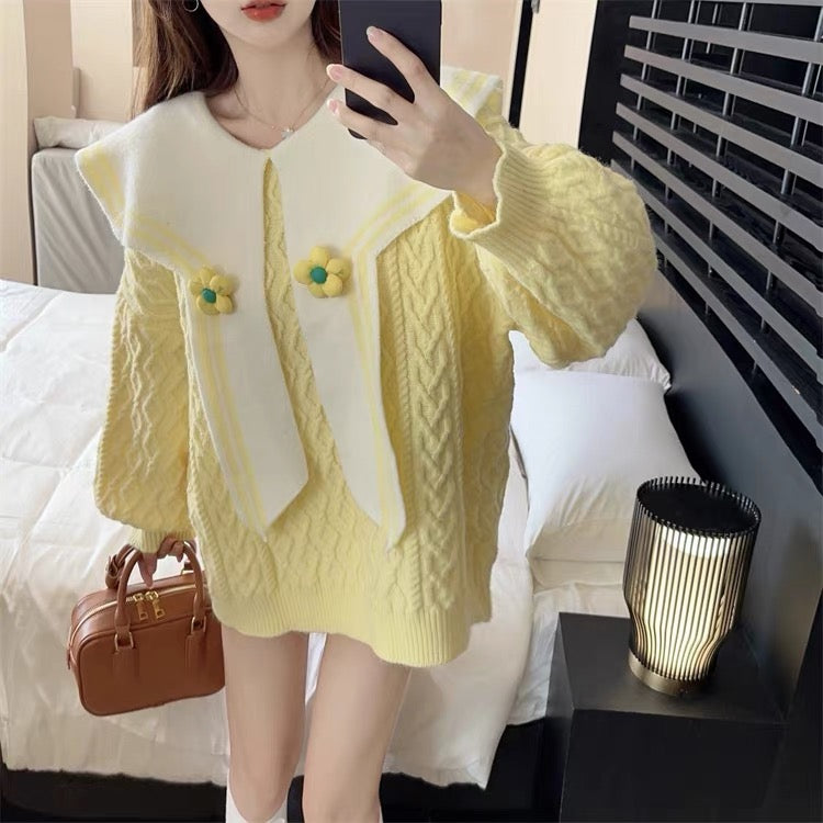 Artistic Raw Milk Good Sweater Women's Design Three-dimensional Flower Loose Pullover Niche Chic Top Early Autumn New Style