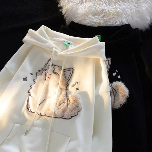 Super nice looking kitten hooded sweatshirt for women spring and autumn 2023 new American style lazy chic couple coat (N0450)