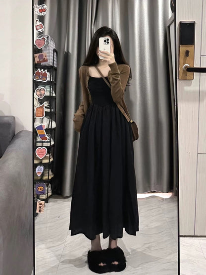 Autumn 2023 New Women's Salt Knitted Cardigan French Suspender Dress Two-Piece Suit Shows Slim Temperament