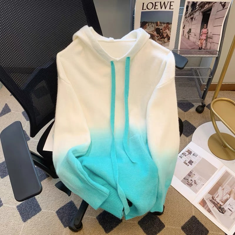 Gradient color long-sleeved sweater for women in autumn and winter new style lazy style versatile loose sweater fashionable hooded age-reducing top