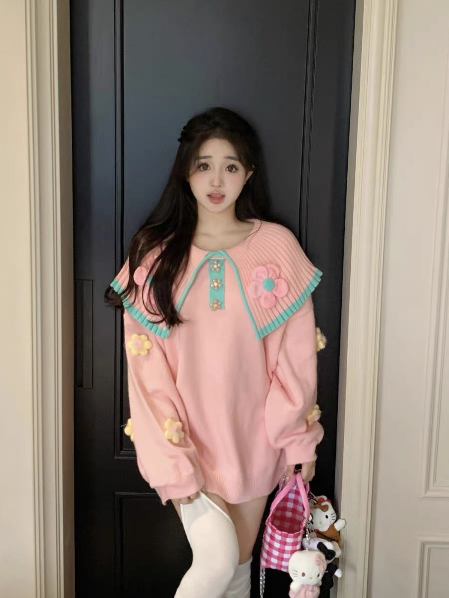 2023 Internet celebrity popular pullover sweater women's autumn and winter new design niche beautiful pink sweater top