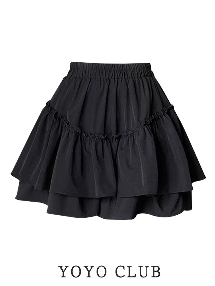 YOYO CLUBB black high-waisted fluffy cake skirt for women summer large size high-waisted belly-covering casual a-line skirt