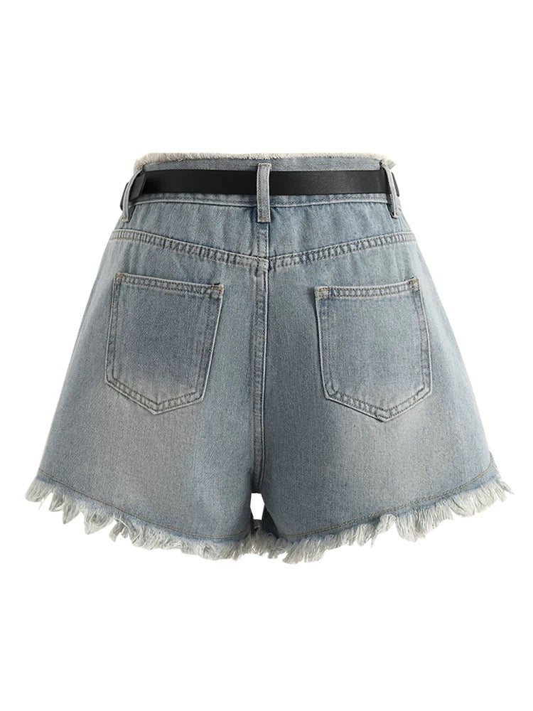 YOYO CLUB plus size women's high-waisted thin denim shorts summer new slim raw edge a-line wide-leg pants