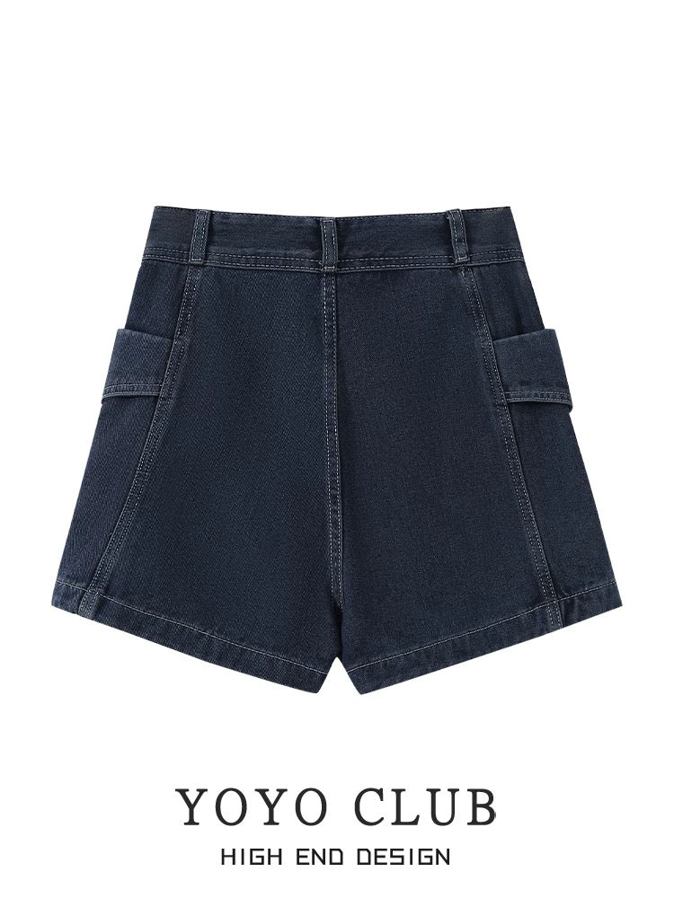 YOYO CLUB large size irregular high-waisted denim shorts for women summer large size hip-covering slimming wide-leg a-line culottes