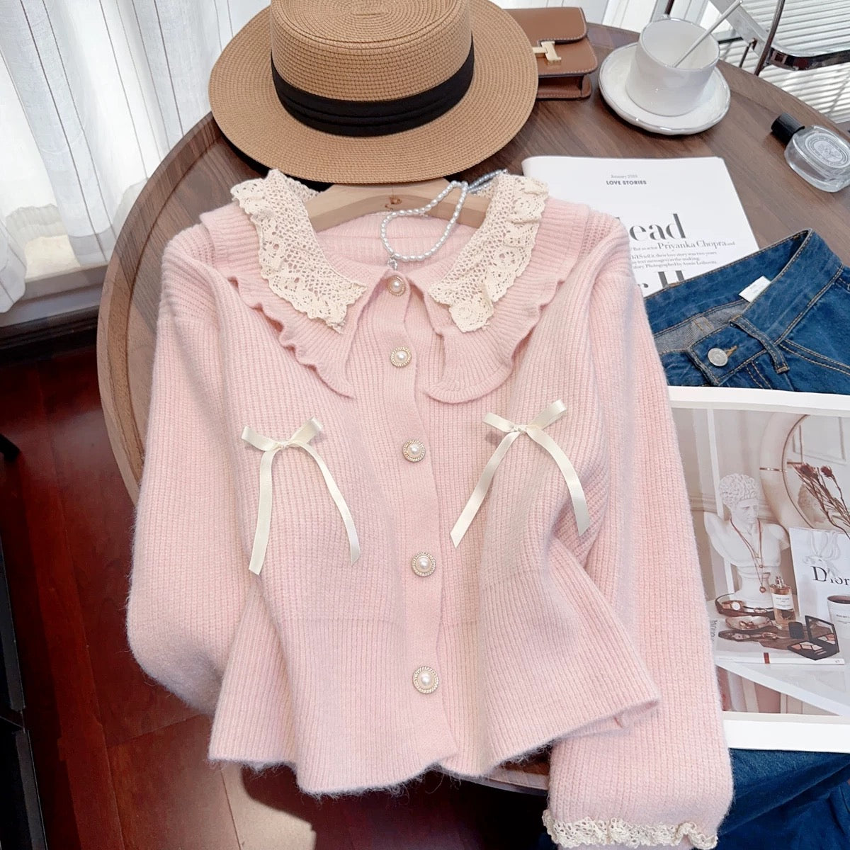 Nancy Cici’s reserved style recommendation~Sweet doll collar bow knitted cardigan sweater jacket for women in autumn