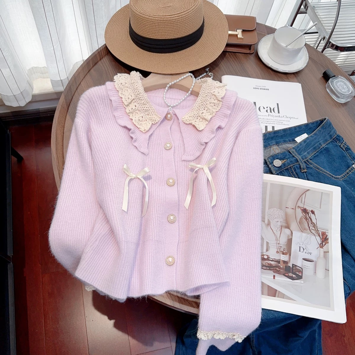 Nancy Cici’s reserved style recommendation~Sweet doll collar bow knitted cardigan sweater jacket for women in autumn