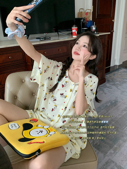 Xinbangbang 2024 new style wearable home clothes for students, comfortable and breathable short-sleeved pajamas set for women in summer