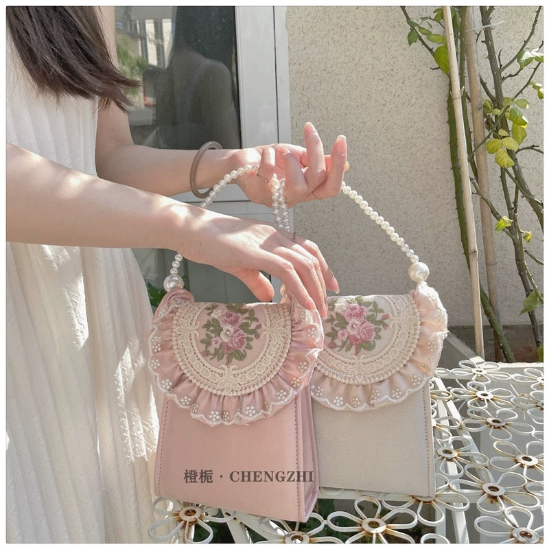 Orange Gardenia retro palace style women's bag water-soluble lace embroidered handbag women's bag fairy gentle and versatile women's bag Lolita