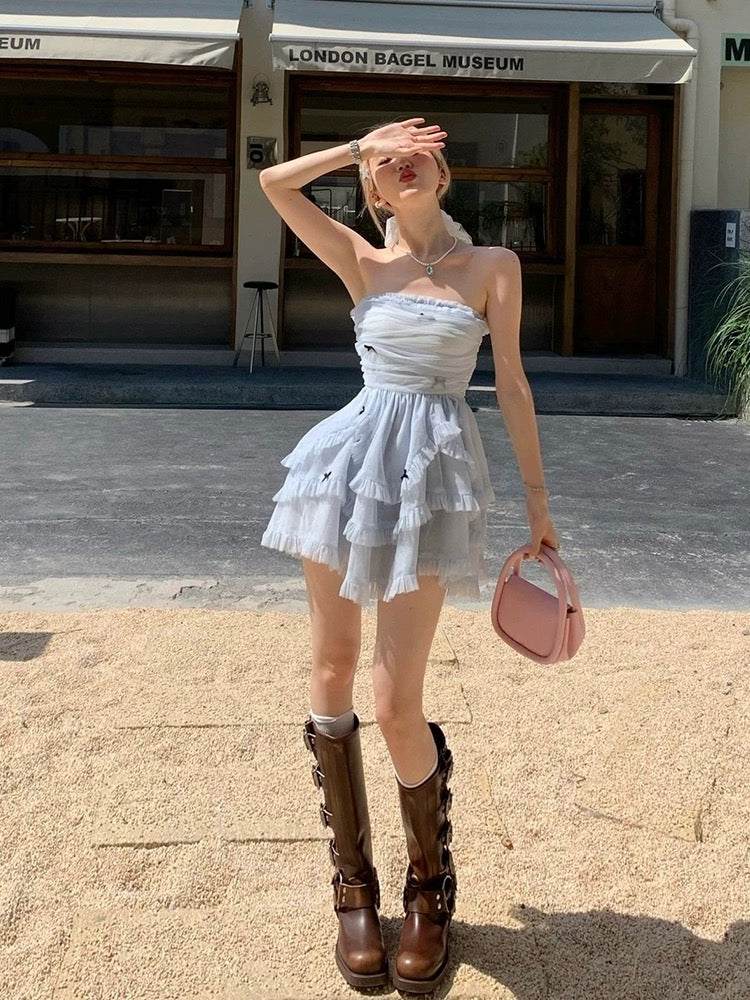 French Hepburn style beautiful princess tube top dress for women summer new hot girl sexy short cake tutu dress