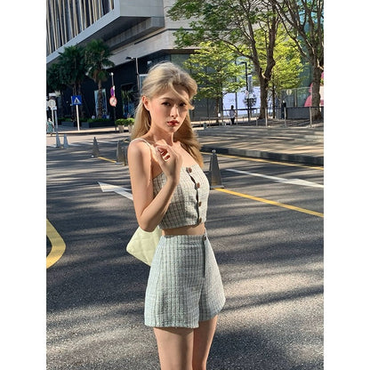 New Slim Fit Pullover Women's Sleeveless Camisole Top Ladylike Temperament Shorts Niche Matching Two-piece Suit for Women