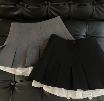 Summer new versatile short skirt for women with layered splicing ruffled high-waisted pleated skirt