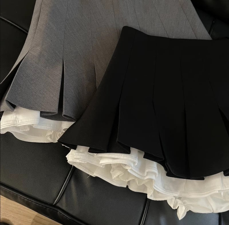 Summer new versatile short skirt for women with layered splicing ruffled high-waisted pleated skirt