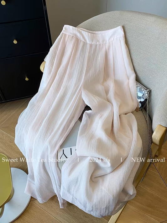 Nanyou’s high-end goods are on clearance and leaked! Pink loose drapey wide leg pants for women summer high waist straight thin casual pants