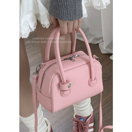 Korean portable bowling bag for women 2024 new fashionable cherry blossom pink small square bag crossbody commuter bag