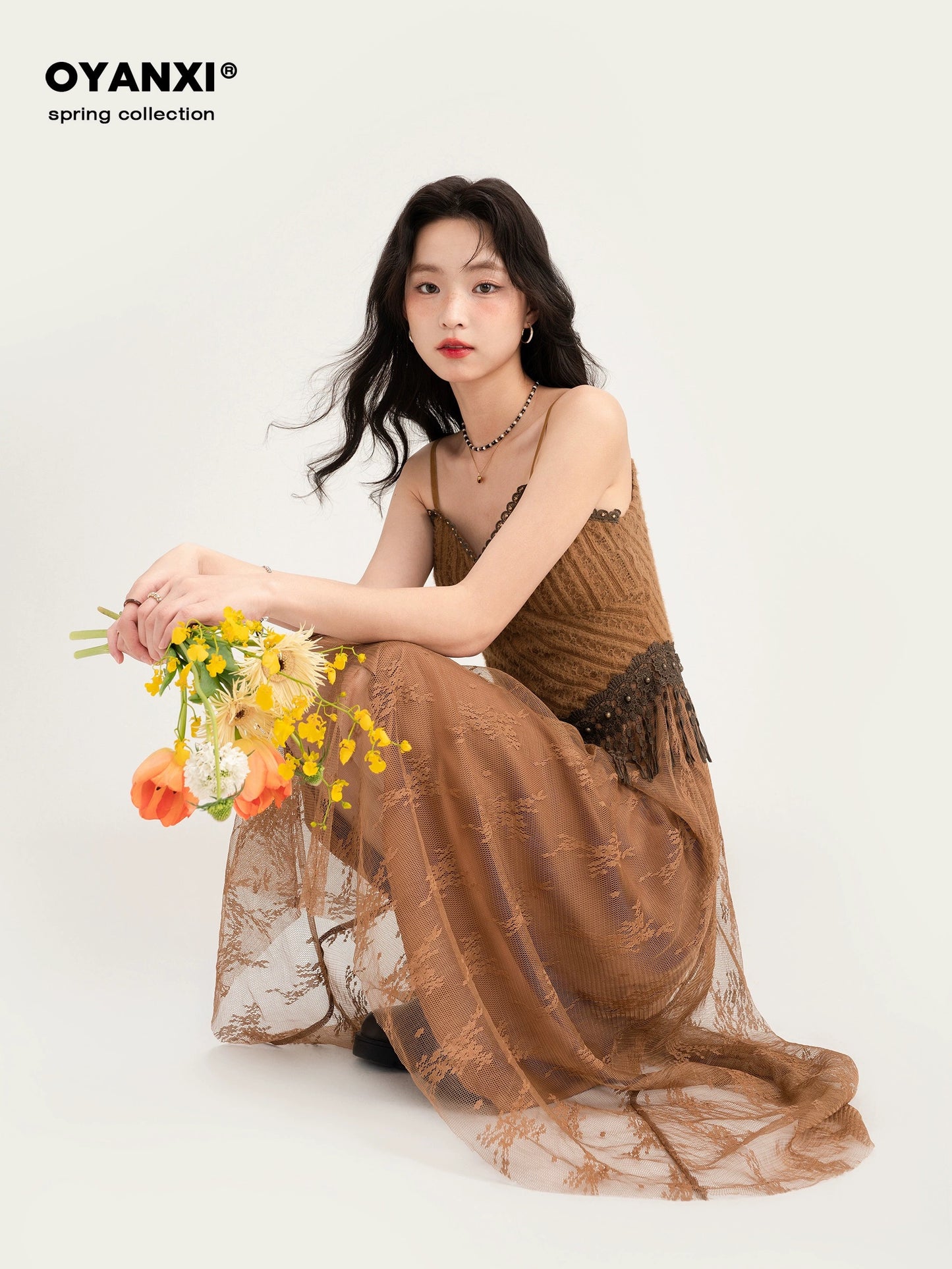 Ouyang Xi's original "Summer Returns" simple niche design long skirt 2024 spring suspender dress suit