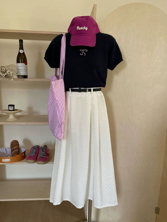 Sparkling Gypsophila Hot Diamond Pleated Suit Long Skirt Women's Spring and Summer High Waist Slim A-Line Versatile Temperament Umbrella Skirt