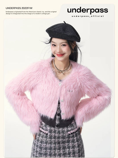 underpass original design hot girl style imitation mink short cardigan fur crop top coat women's long fur