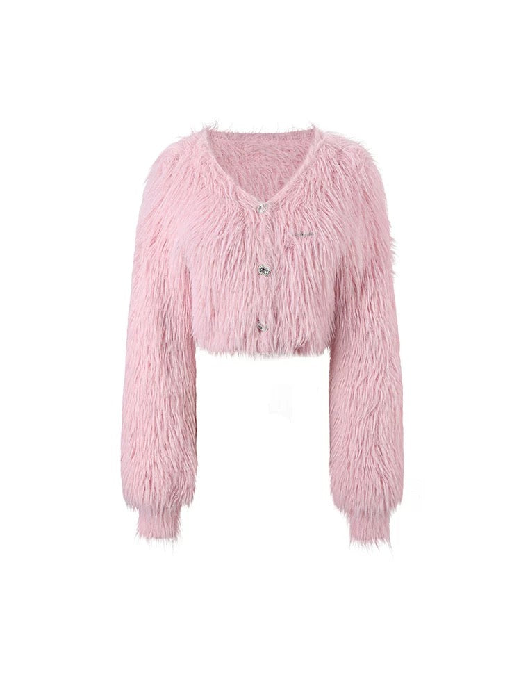 underpass original design hot girl style imitation mink short cardigan fur crop top coat women's long fur